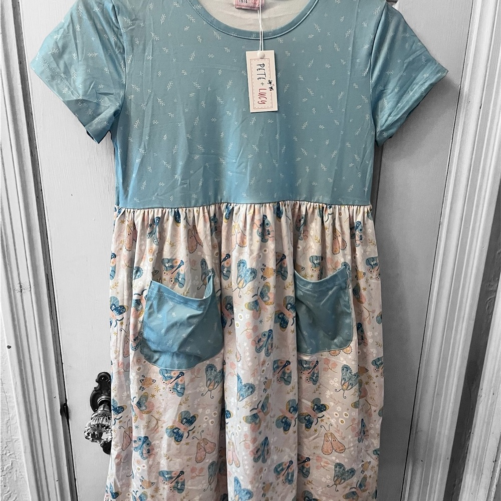 Pete and Lucy soft blue butterfly design dress size 10/12